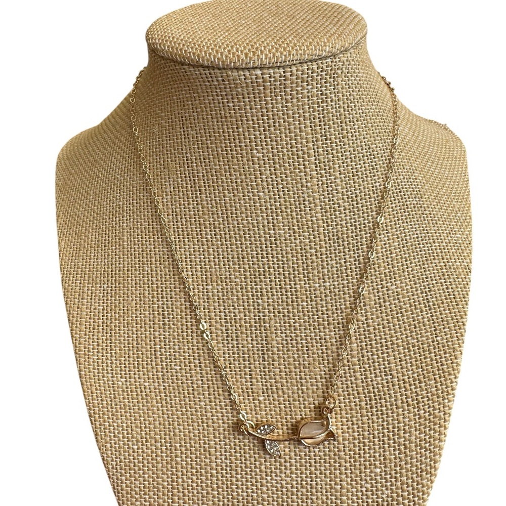 Gold Flower Pendant Rhinestone Accented Adjustable Necklace